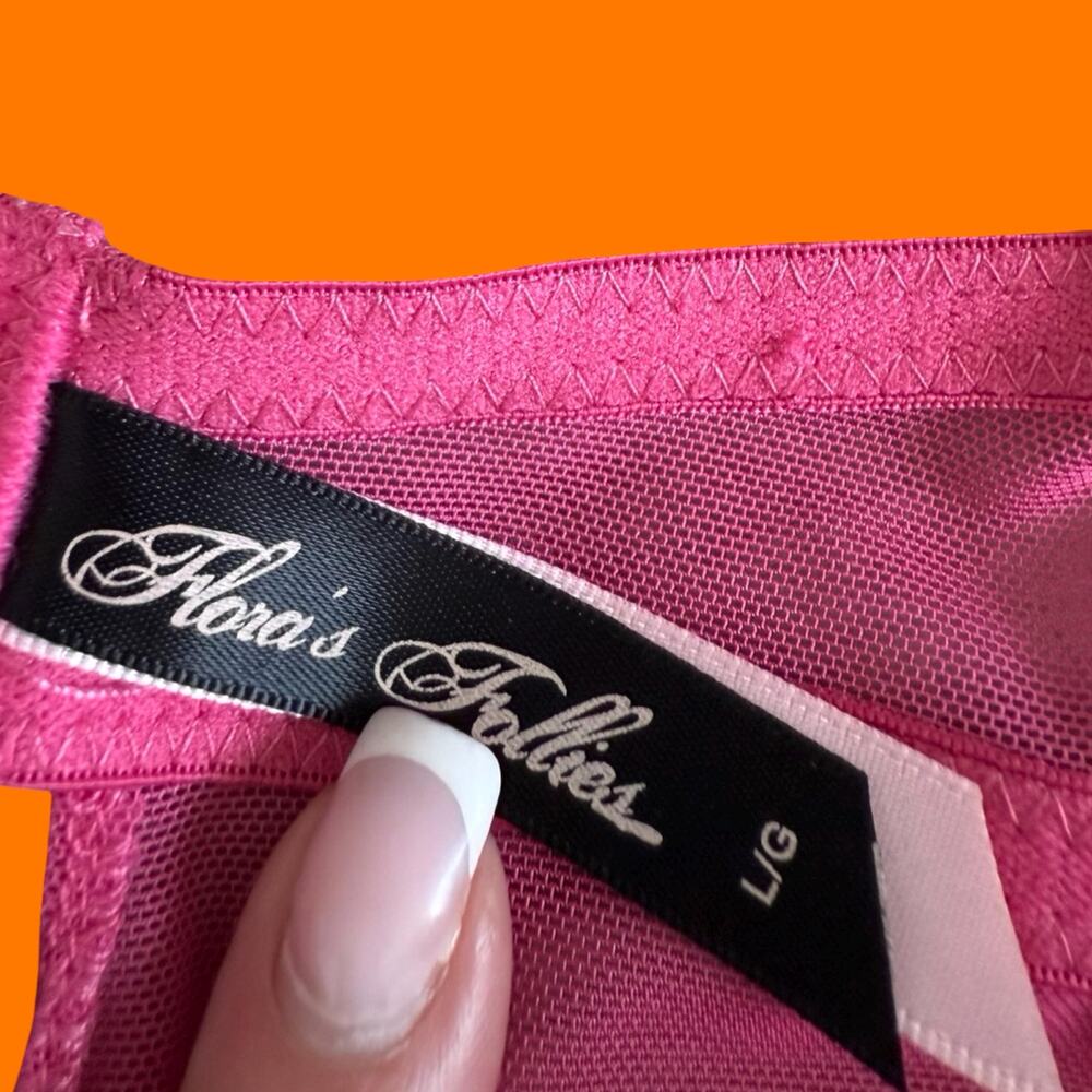 00's vintage hot pink satin mesh mcbling babydoll y2k lingerie bustier slip L - Picture 5 of 5